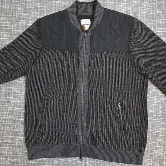 Tommy Bahama Cordillero Bomber Jacket Wool Blend Knit Gray/Blk Men's M - Picture 6 of 15